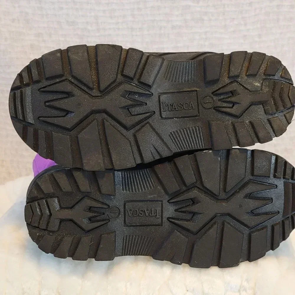 ITASCA Youth Girls Snow Boots Black Purple Drawstring Pull On Insulated Winter 1
